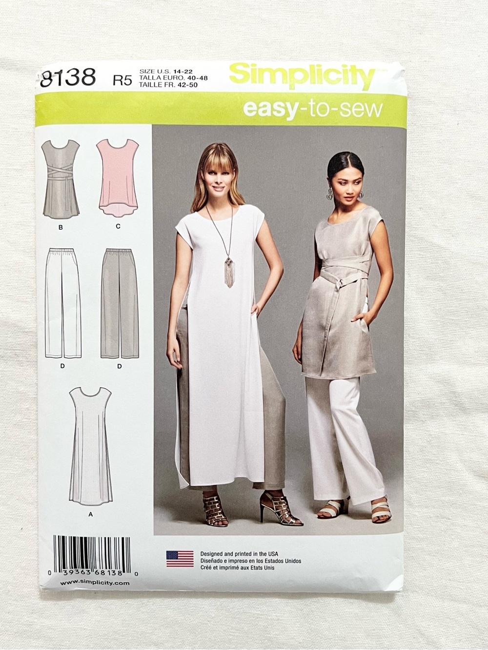 Simplicity 8138 Easy Tunic Dress Pants Sewing Pattern Size 14-22